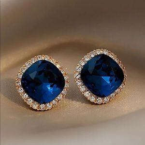 Blue Gemstone Earrings - Faux Sapphire & Diamond